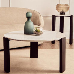 Boho Black Solid Acacia Wood And White Marble Round Coffee Table 89cm