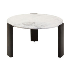 Boho Black Solid Acacia Wood And White Marble Round Coffee Table 89cm