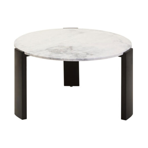 Boho Black Solid Acacia Wood And White Marble Round Coffee Table 89cm