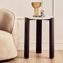 Boho Black Solid Acacia Wood And White Marble Round Side Table 61cm