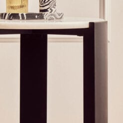 Boho Black Solid Acacia Wood And White Marble Round Side Table 61cm