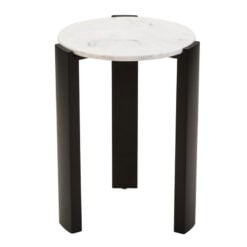Boho Black Solid Acacia Wood And White Marble Round Side Table 61cm