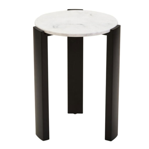 Boho Black Solid Acacia Wood And White Marble Round Side Table 61cm