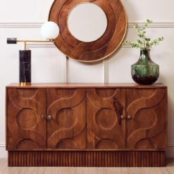 Boho Dark Brown Solid Carved Mango Wood Large 4 Door Sideboard 152cm