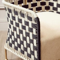 Boho Handwoven Black And White Jute Rope And Gold Metal Armchair Accent Chair