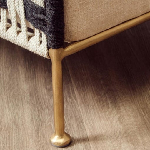 Boho Handwoven Black And White Jute Rope And Gold Metal Armchair Accent Chair