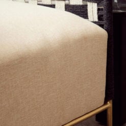 Boho Handwoven Black And White Jute Rope And Gold Metal Armchair Accent Chair