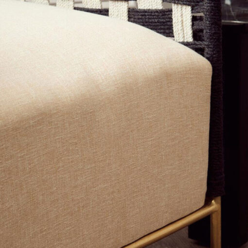 Boho Handwoven Black And White Jute Rope And Gold Metal Armchair Accent Chair