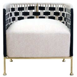 Boho Handwoven Black And White Jute Rope And Gold Metal Armchair Accent Chair