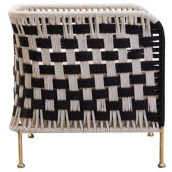 Boho Handwoven Black And White Jute Rope And Gold Metal Armchair Accent Chair