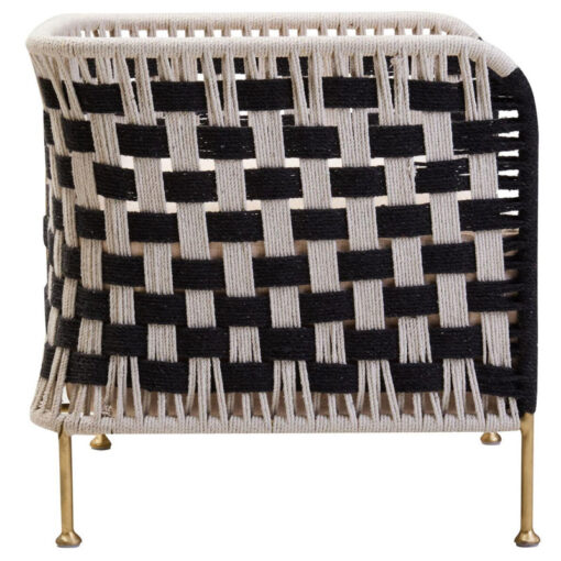 Boho Handwoven Black And White Jute Rope And Gold Metal Armchair Accent Chair