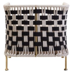 Boho Handwoven Black And White Jute Rope And Gold Metal Armchair Accent Chair