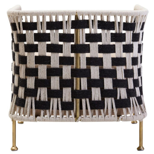 Boho Handwoven Black And White Jute Rope And Gold Metal Armchair Accent Chair