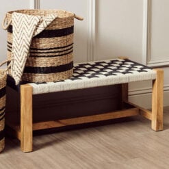 Boho Rustic Black And White Woven Jute And Solid Mango Wood Hallway Bedroom Bench 92cm