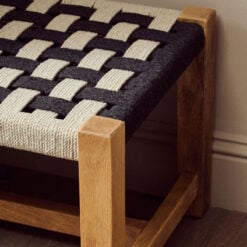 Boho Rustic Black And White Woven Jute And Solid Mango Wood Hallway Bedroom Bench 92cm