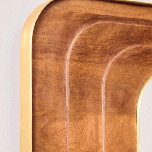 Boho Rustic Solid Brown Carved Mango Wood And Gold Metal Large Wall Mirror 99cm