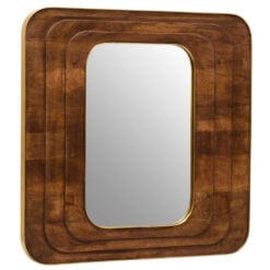 Boho Rustic Solid Brown Carved Mango Wood And Gold Metal Large Wall Mirror 99cm
