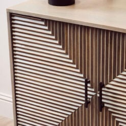 Boho Rustic Solid Grey Washed Carved Mango Wood 2 Door Small Sideboard Cabinet