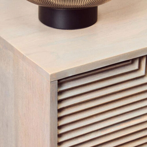 Boho Rustic Solid Grey Washed Carved Mango Wood 2 Door Small Sideboard Cabinet