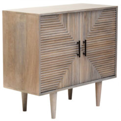 Boho Rustic Solid Grey Washed Carved Mango Wood 2 Door Small Sideboard Cabinet