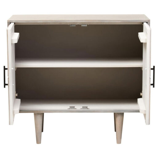 Boho Rustic Solid Grey Washed Carved Mango Wood 2 Door Small Sideboard Cabinet