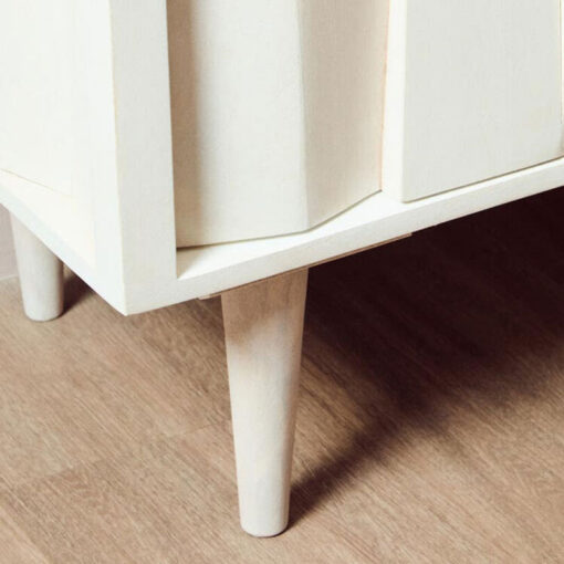 Boho White Washed Solid Carved Mango Wood 2 Door Abstract Sideboard Cabinet 91cm