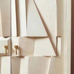 Boho White Washed Solid Carved Mango Wood 2 Door Abstract Sideboard Cabinet 91cm