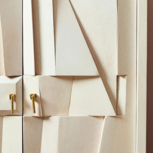 Boho White Washed Solid Carved Mango Wood 2 Door Abstract Sideboard Cabinet 91cm