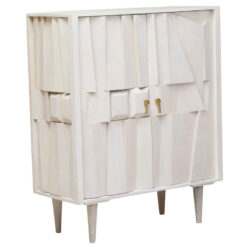 Boho White Washed Solid Carved Mango Wood 2 Door Abstract Sideboard Cabinet 91cm