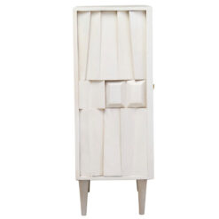 Boho White Washed Solid Carved Mango Wood 2 Door Abstract Sideboard Cabinet 91cm
