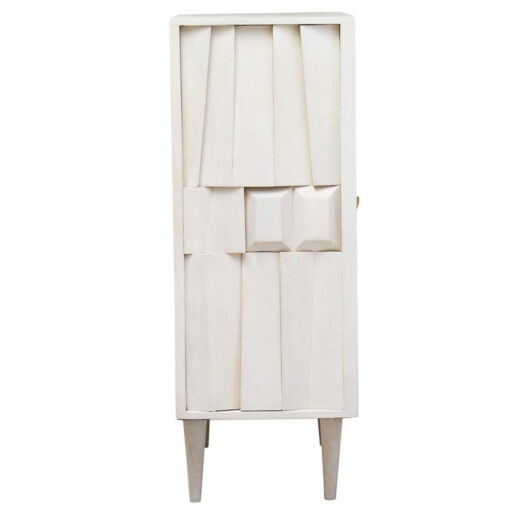 Boho White Washed Solid Carved Mango Wood 2 Door Abstract Sideboard Cabinet 91cm