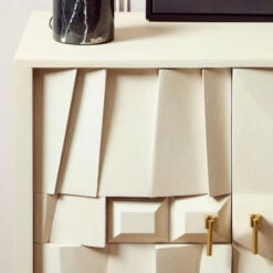 Boho White Washed Solid Carved Mango Wood 4 Door Abstract Large Sideboard 155cm