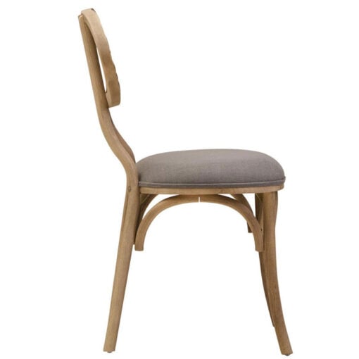 Rustic French Country Bistro Rattan Cane And Solid Grey Washed Elm Wood Dining Chair With Grey Fabric Upholstered Seat