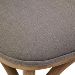 Rustic French Country Bistro Rattan Cane And Solid Grey Washed Elm Wood Dining Chair With Grey Fabric Upholstered Seat