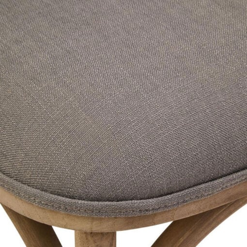 Rustic French Country Bistro Rattan Cane And Solid Grey Washed Elm Wood Dining Chair With Grey Fabric Upholstered Seat
