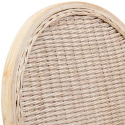 Rustic French Country Bistro Rattan Cane And Solid White Washed Elm Wood Dining Chair With Natural Fabric Upholstered Seat