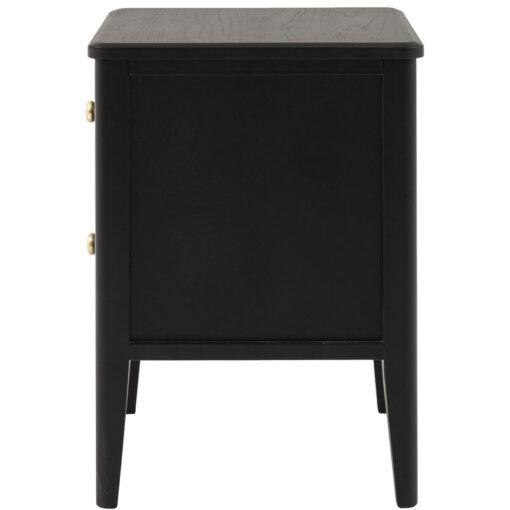 2 Drawer Black Wood Bedside Cabinet Side Table With Gold Metal Handles