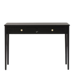 2 Drawer Black Wood Slim Console Table With Gold Metal Handles