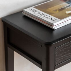 2 Drawer Black Wood Slim Console Table With Gold Metal Handles