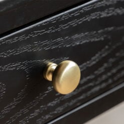 2 Drawer Black Wood Slim Console Table With Gold Metal Handles