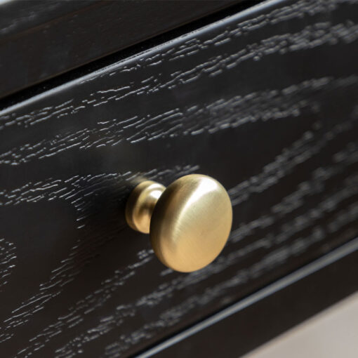 2 Drawer Black Wood Slim Console Table With Gold Metal Handles