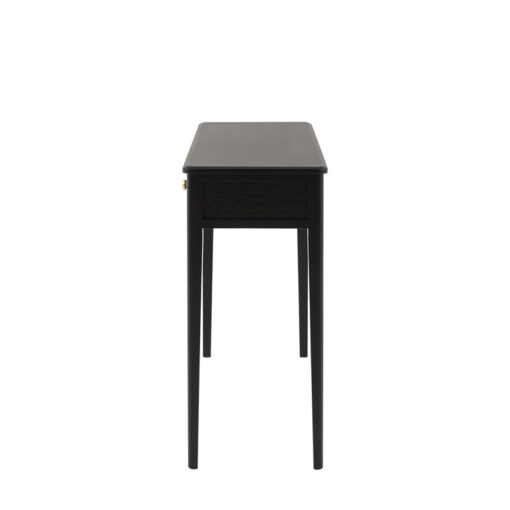 2 Drawer Black Wood Slim Console Table With Gold Metal Handles