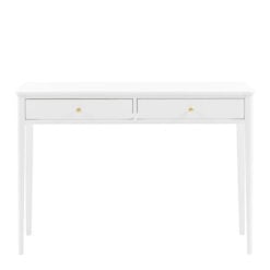 2 Drawer White Wood Slim Console Table With Gold Metal Handles