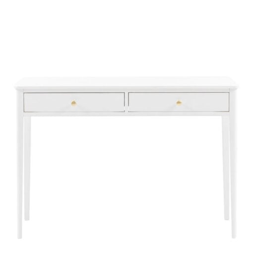 2 Drawer White Wood Slim Console Table With Gold Metal Handles