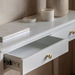 2 Drawer White Wood Slim Console Table With Gold Metal Handles