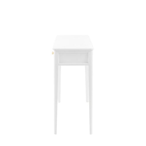 2 Drawer White Wood Slim Console Table With Gold Metal Handles