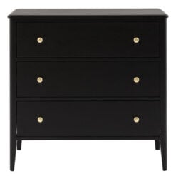 3 Drawer Black Wood Chest Of Drawers With Gold Metal Handles