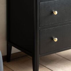 3 Drawer Black Wood Chest Of Drawers With Gold Metal Handles
