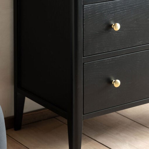 3 Drawer Black Wood Chest Of Drawers With Gold Metal Handles