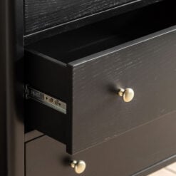 3 Drawer Black Wood Chest Of Drawers With Gold Metal Handles